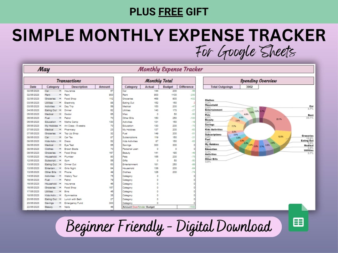 Easy Monthly Expense Tracker for Google Sheets, Expense Spreadsheet ...