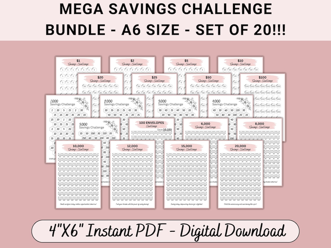 A6 Savings Challenge Printable Mega Bundle Set of 20, Savings Challenge ...