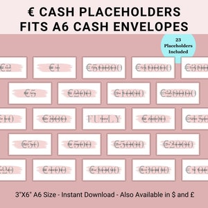 Euro Cash Placeholder Printables, Placeholders Cash Stuffing, Placeholder Slips, Fully Funded Placeholder, Placeholder Cash Stuffing Binder