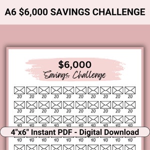 6K Savings Challenge Printable, 6k Challenge Fits A6 Budget Binder, 6000 Savings Challenge Envelope, 6k Savings Challenge Binder Print PDF