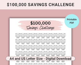 8K Savings Challenge Printable, 8K Challenge PDF, 100 Envelope