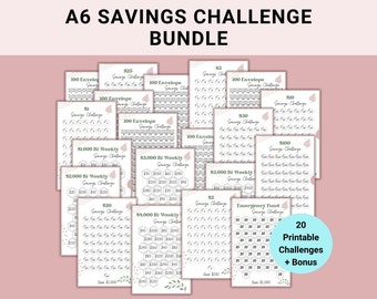 A6 Savings Challenge Printable, Boho Saving Challenge Bundle Set of 20, Mini Saving Challenge Trackers Plus Bonus 52 Week Challenge