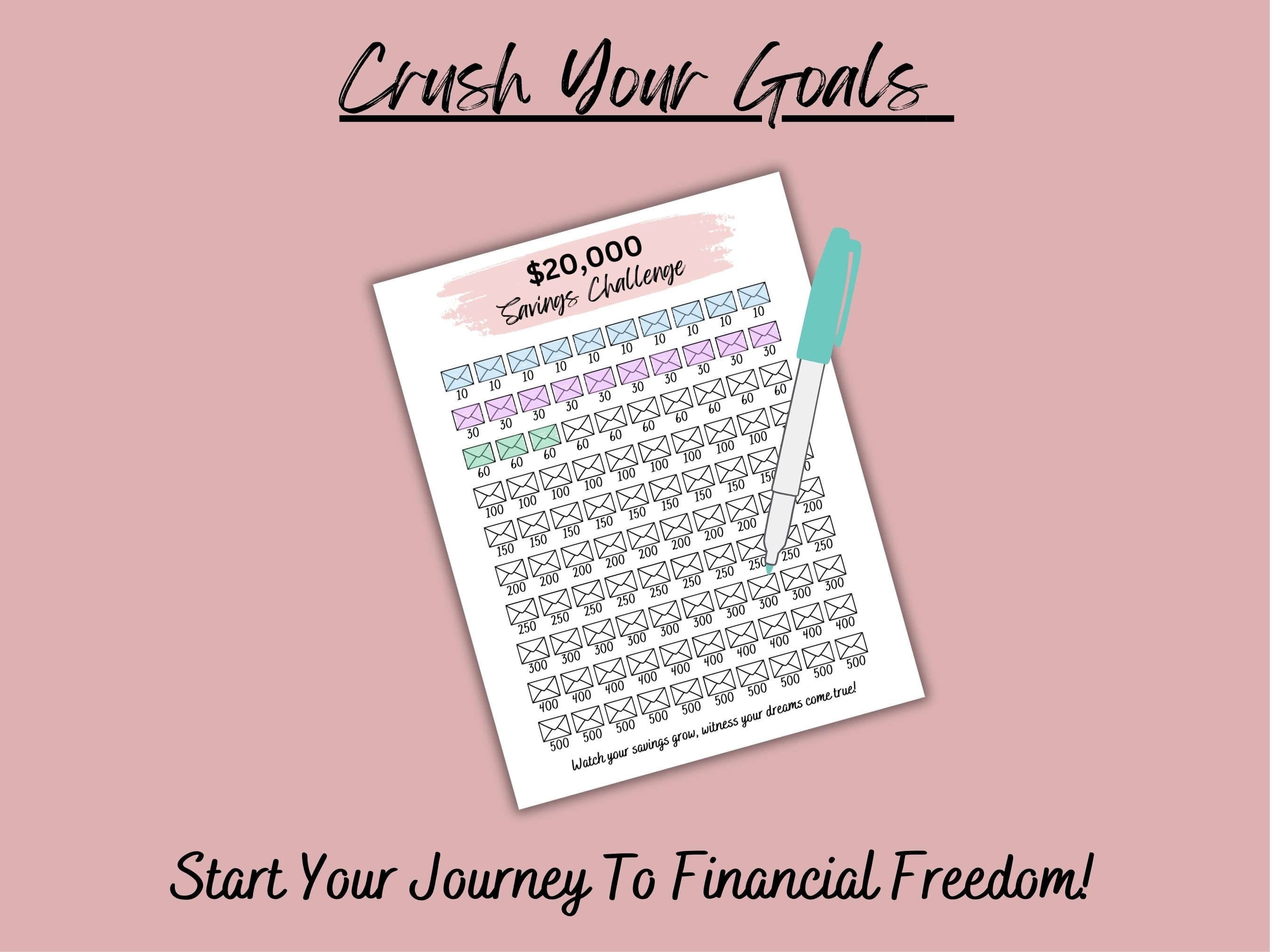 20000 Savings Challenge Printable, 20K Challenge PDF, 100 Envelope