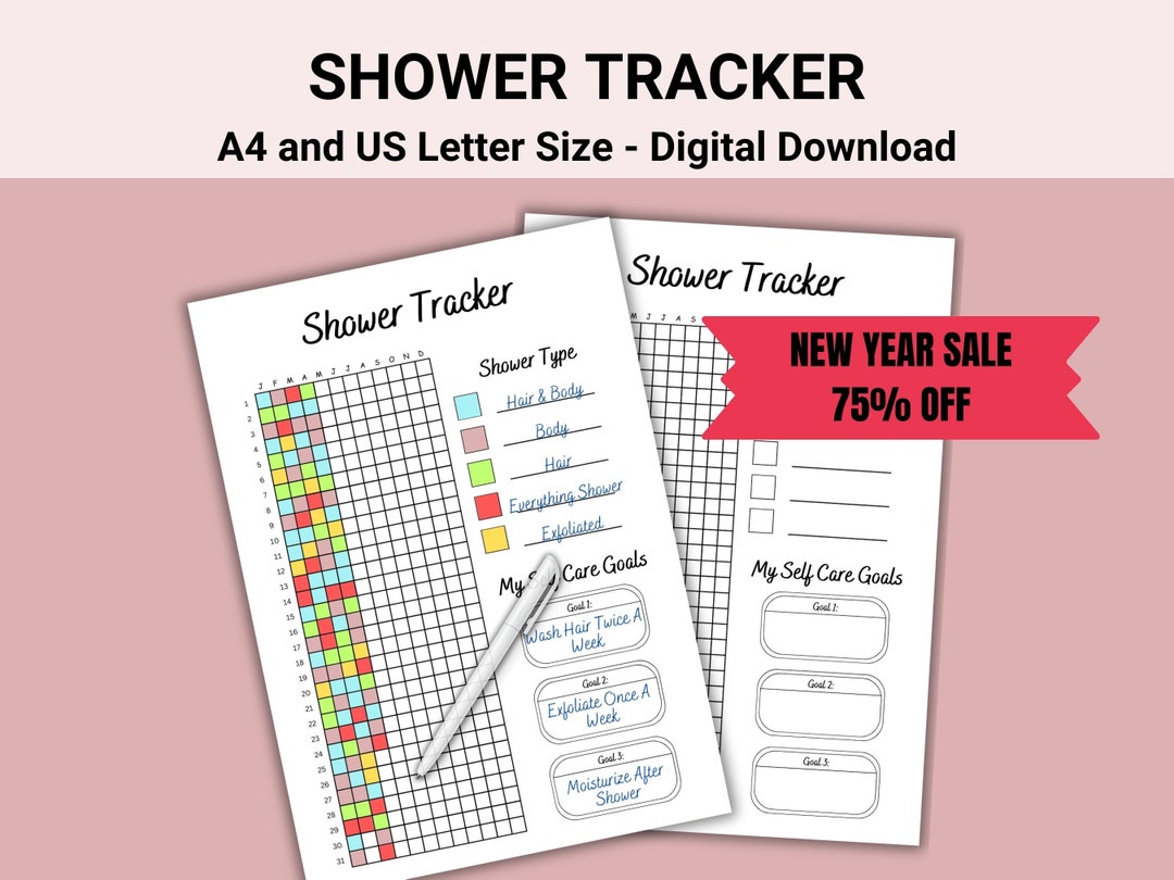 Shower Tracker Printable, Habit Tracker, Health Tracker, Goal Tracker
