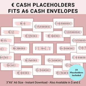 Euro Cash Placeholder Printables, Placeholders Cash Stuffing, Placeholder Slips, Fully Funded Placeholder, Placeholder Cash Stuffing Binder