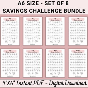 A6 Savings Challenge Printable Bundle Set of 8, Savings Tracker Fits A6 Budget Binder, 1K Challenge, 5K Savings Challenge, Low Income Saving