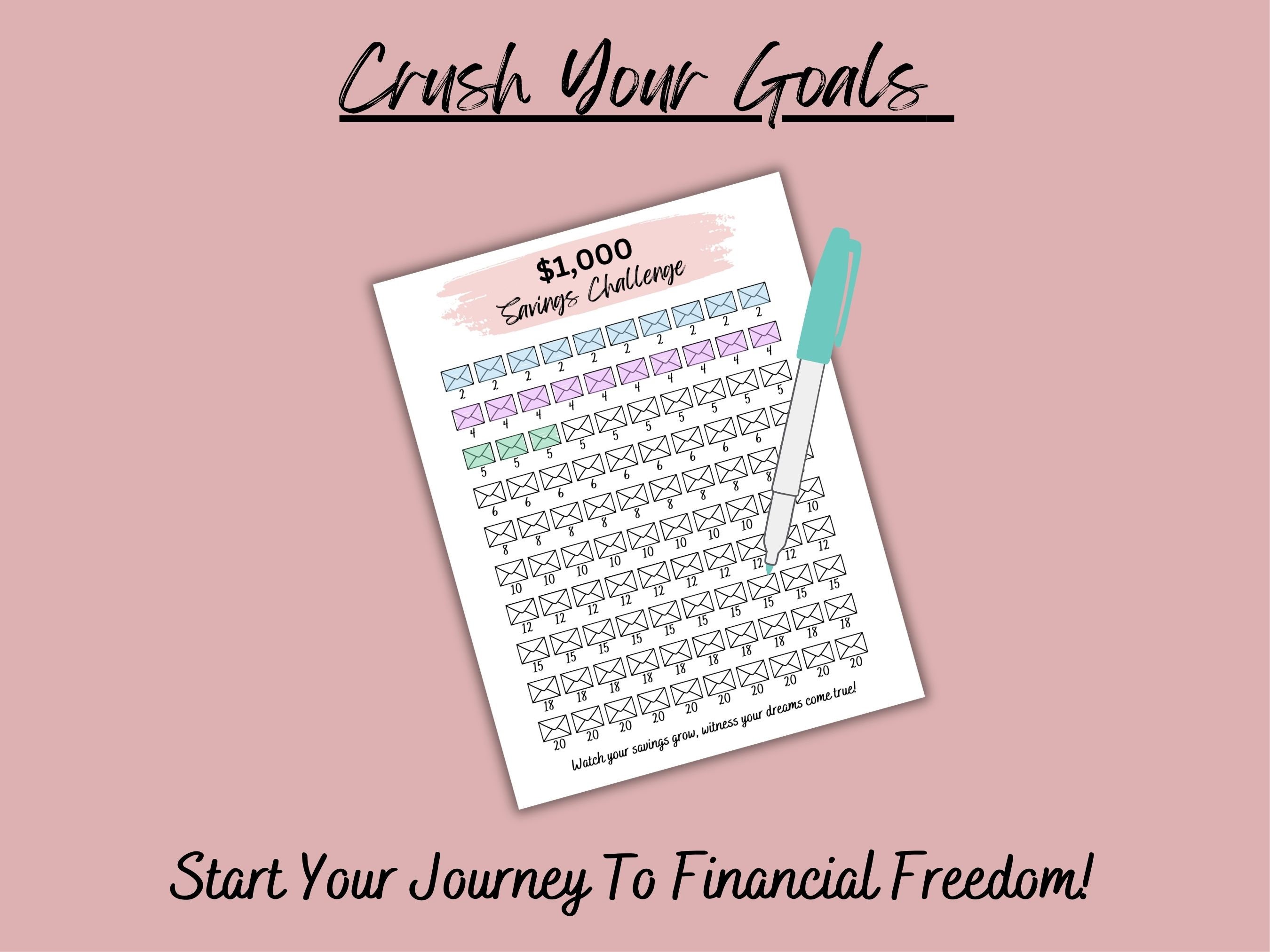 1000 Savings Challenge Printable, 1K Challenge PDF, 100 Envelope ...