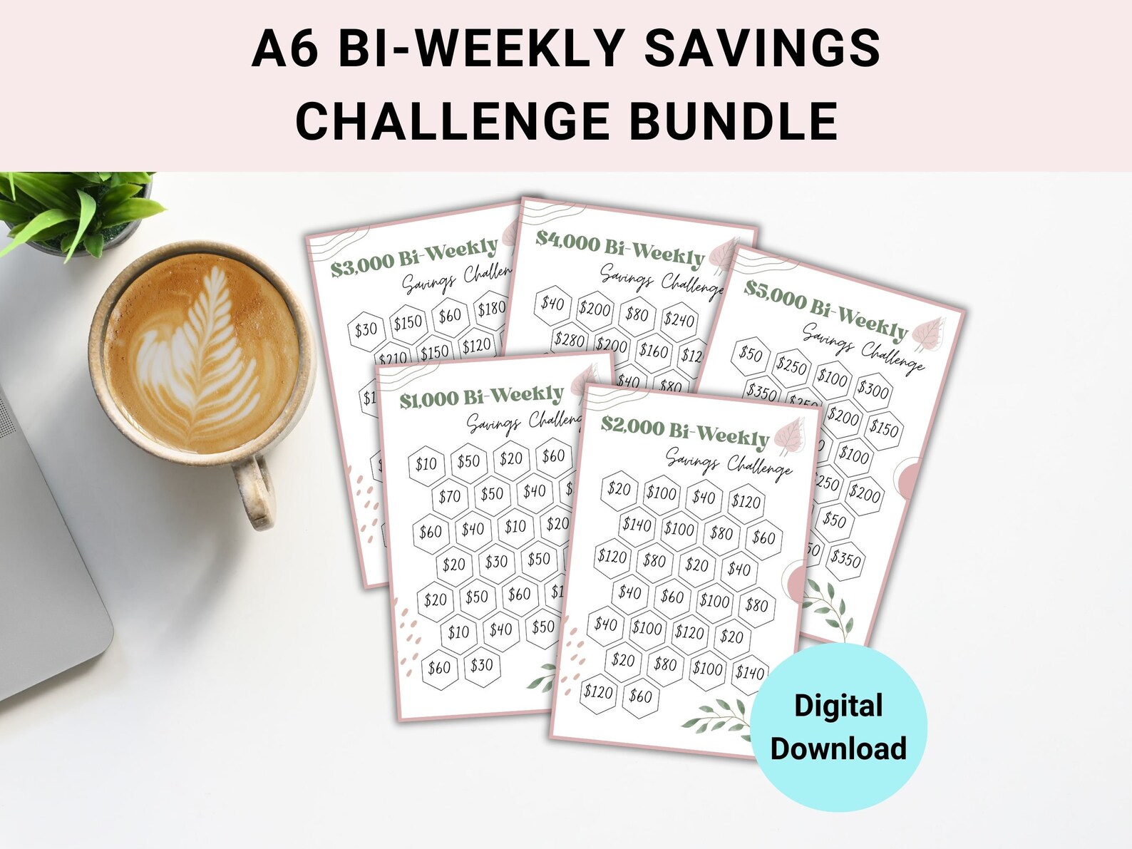 Bi-weekly Savings Challenge Printable Bundle, Boho A6 Savings Challenge ...
