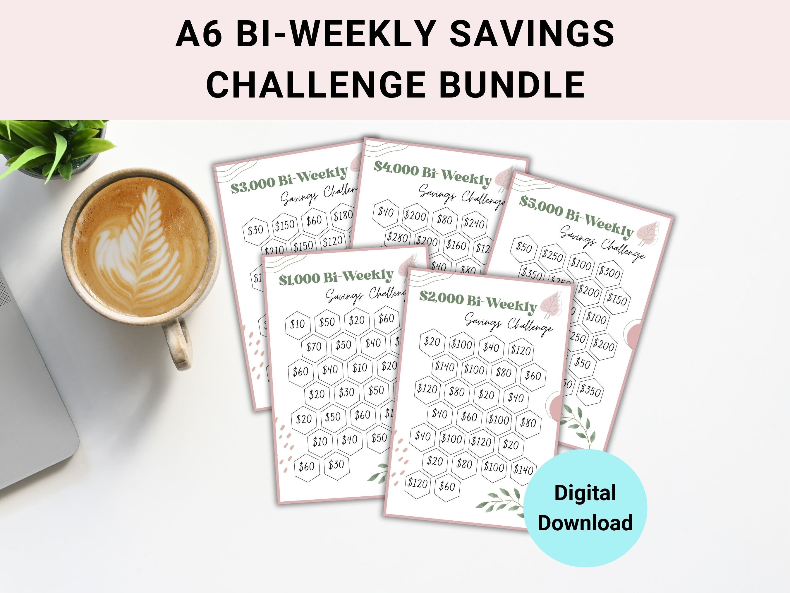 Bi-weekly Savings Challenge Printable Bundle, Boho A6 Savings Challenge ...