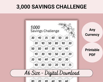 3K Savings Challenge PDF, 3K Challenge Fits A6 Budget Binder, 3K Saving Challenge Envelope Printable, 3K Savings Challenge Binder Prints