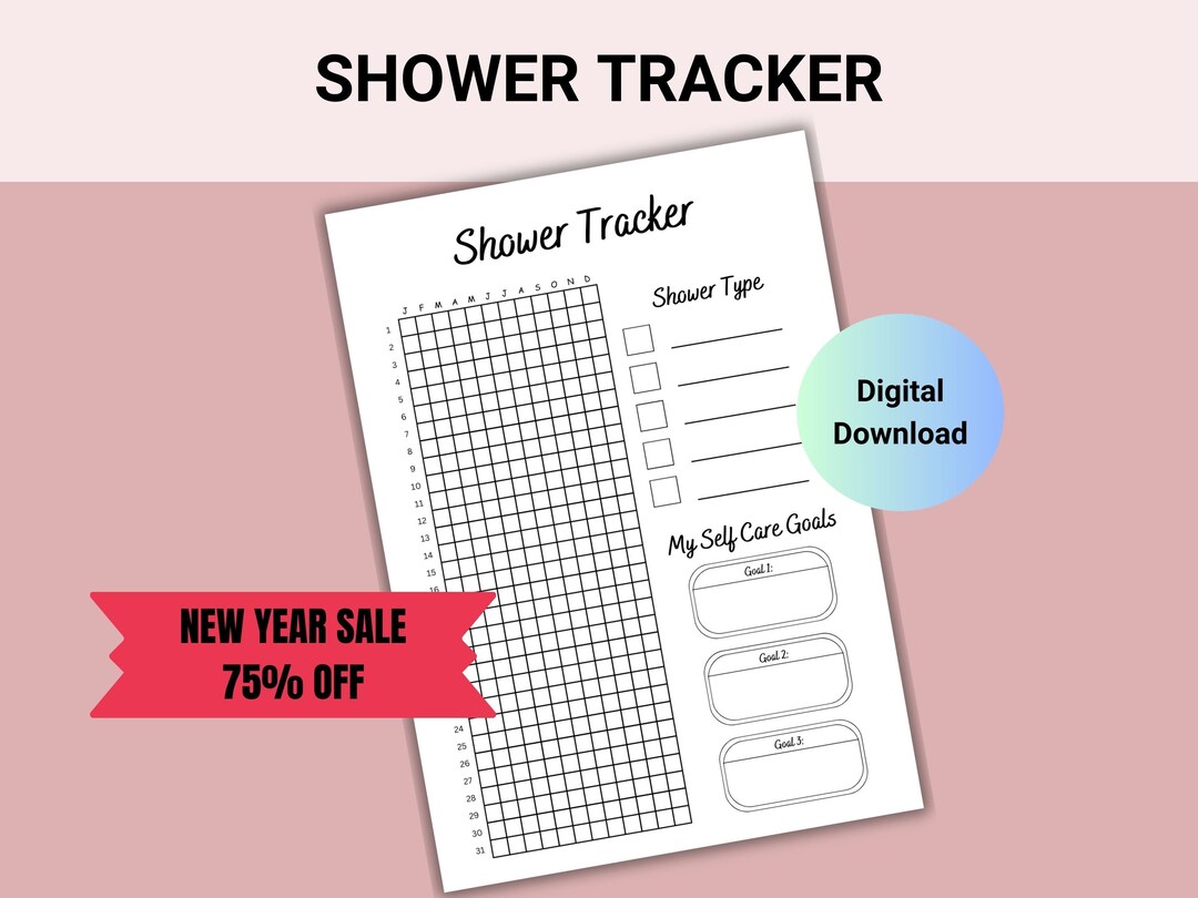 Shower Tracker Printable, Habit Tracker, Health Tracker, Goal Tracker
