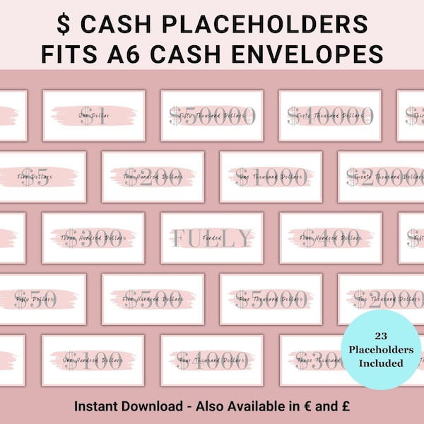 Savings Challenge Binder Cash Placeholder Printables, Prop Money Inserts Cash Stuffing, Fully Funded Placeholder, 500 Dollar Placeholder Etc