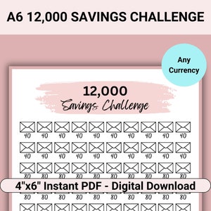 12K Savings Challenge Printable, 12k Challenge Fits A6 Budget Binder, 12000 Savings Challenge Envelope, 12k Savings Challenge Binder Prints