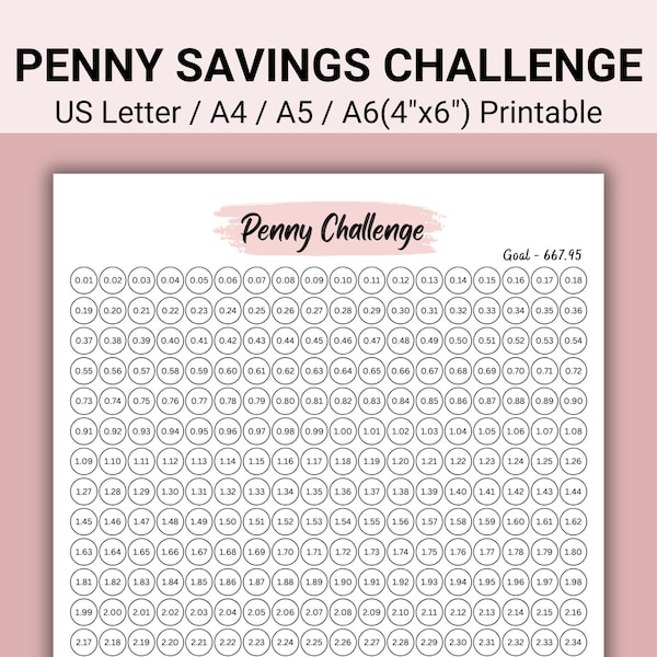 Penny Savings Challenge Printable, Low Income Savings Challenge, 1p Savings Challenge, A4 A5 A6 US Letter Size, Budget Binder 2024 printable