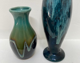 Pair of MCM Drip Glaze Vases, Blue, Brown. CCC Canada