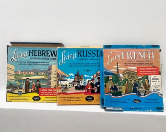 Set of 3 Vintage Language LP Kits, Russian, French, Hebrew