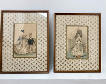 Vintage Pair of Framed Prints, Embossed Matting Frame, Gold, Possibly Lithographs, Victorian?, French?