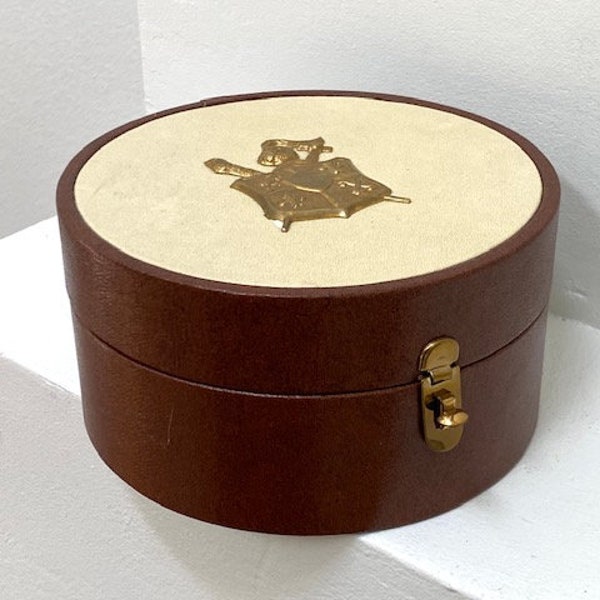 Vintage Coat of Arms Travel Jewelry Case, Knight, Fleur-de-Lis, Leather-like