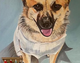 Aangepaste huisdierportretschildering, handgeschilderd acryldoek, herdenkingskunst hond en kat