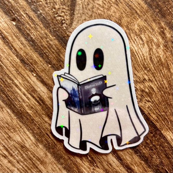 Ghost Reading Manacled Sticker | Stickers for Book Lovers | Water Resistant | Handmade | Sparkle Finish