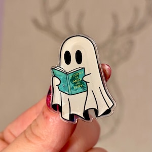 Ghost Reading a Court of Mist and Fury 1.5 Acrylic Pin