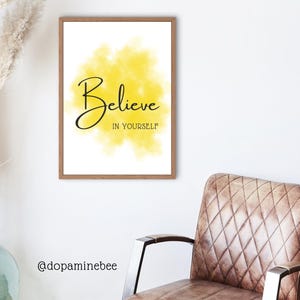 Believe in Yourself Motivational Wall Art, Inspirational Quote, Positive Poster for Home Decor, Office Decor Wall Art, Printable Typography