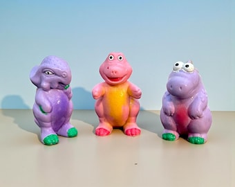 Lot of 3 Vintage Collectible Soma Dinosaurs from the 90's. Action Figure Colorful Dino. Nostalgic toys.