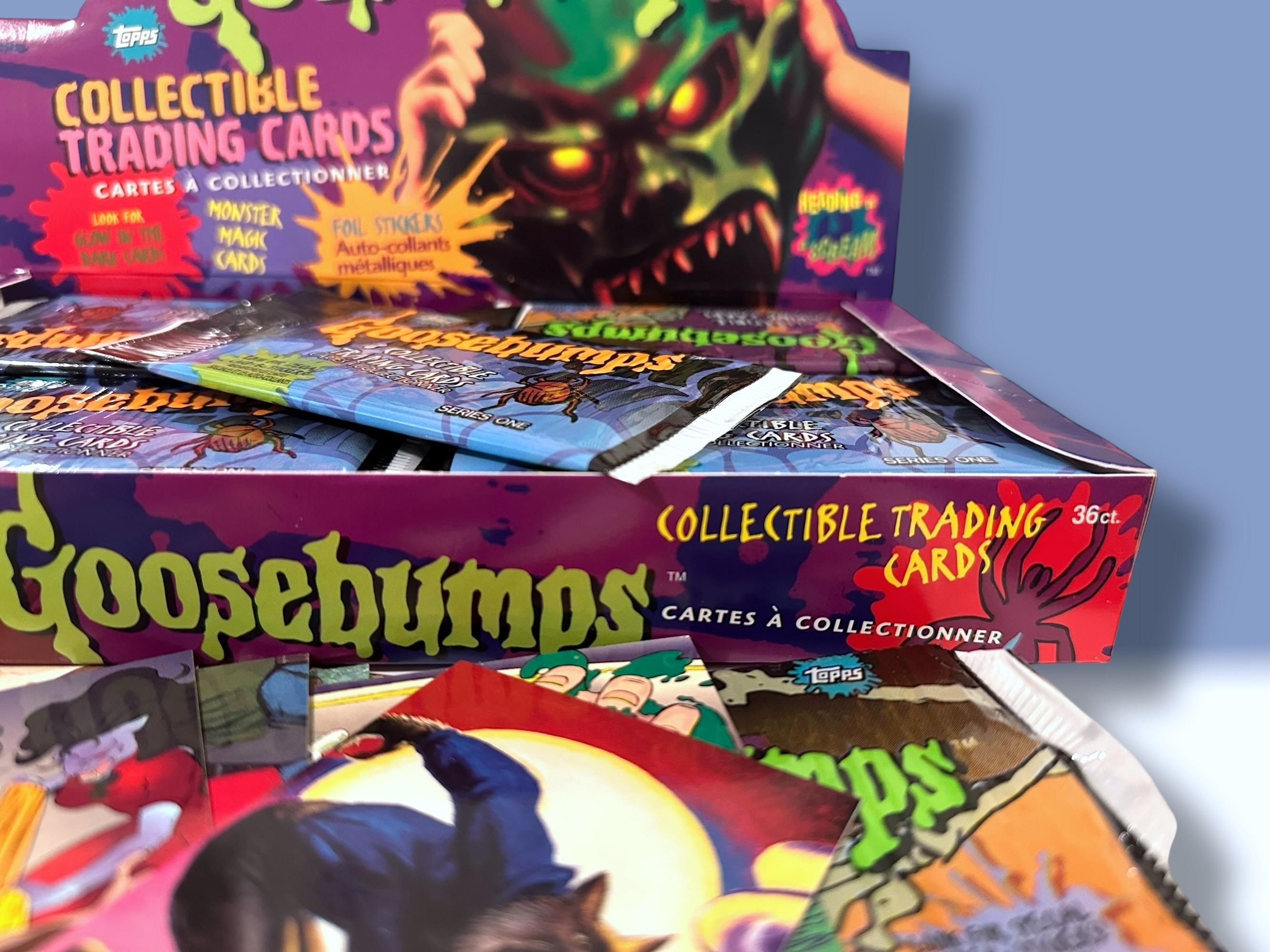goosebumps holographic cards Rare ! Goosebumps Collectible Sealed Trading Cards. 8 Cards per Pack  (special Cards or Sticker Maybe). Topps 1996