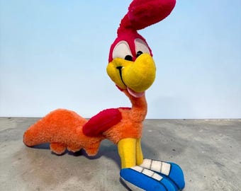 Vintage Ace Novelty Tiny Toon pluche Road Runner uit 1992 met kleine pieper, 30 cm hoog. Schoon en geurloos.