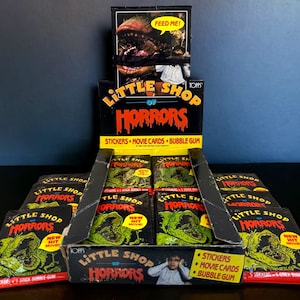 Little Shop of Horrors TOPPS cards and stickers. Five stickers and cards per pack (plus a vintage bubble gum). 1986 The Geffen Film company.