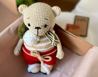 Bear March, Stuffed Animal, Crochet Toy, Gift for Kids, Amigurumi Bear, Wearing Slippers, Birthday Gift