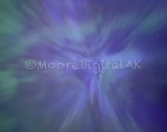 Aurora Corona Print, Purple Green Northern Lights Wall Art, Aurora Borealis Night Sky Photo