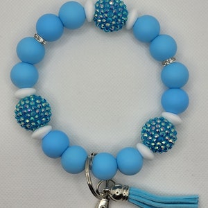 Beaded Wristlet Keychain Light Blue