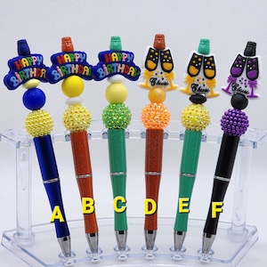 Happy Birthday Beaded Pen or Cheers Champagne Glasses Beaded Pen