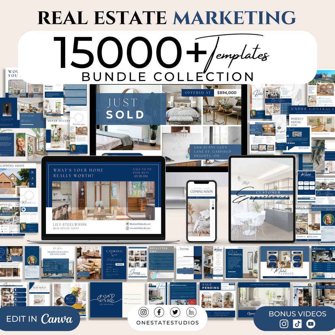 Navy Blue Real Estate Social Media Canva Template, 15000 Realtor