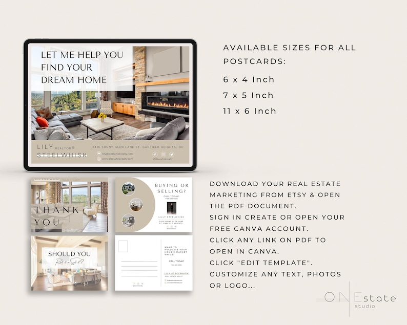 Editable Real Estate Postcard Canva Template, Realtor Postcards Bundle