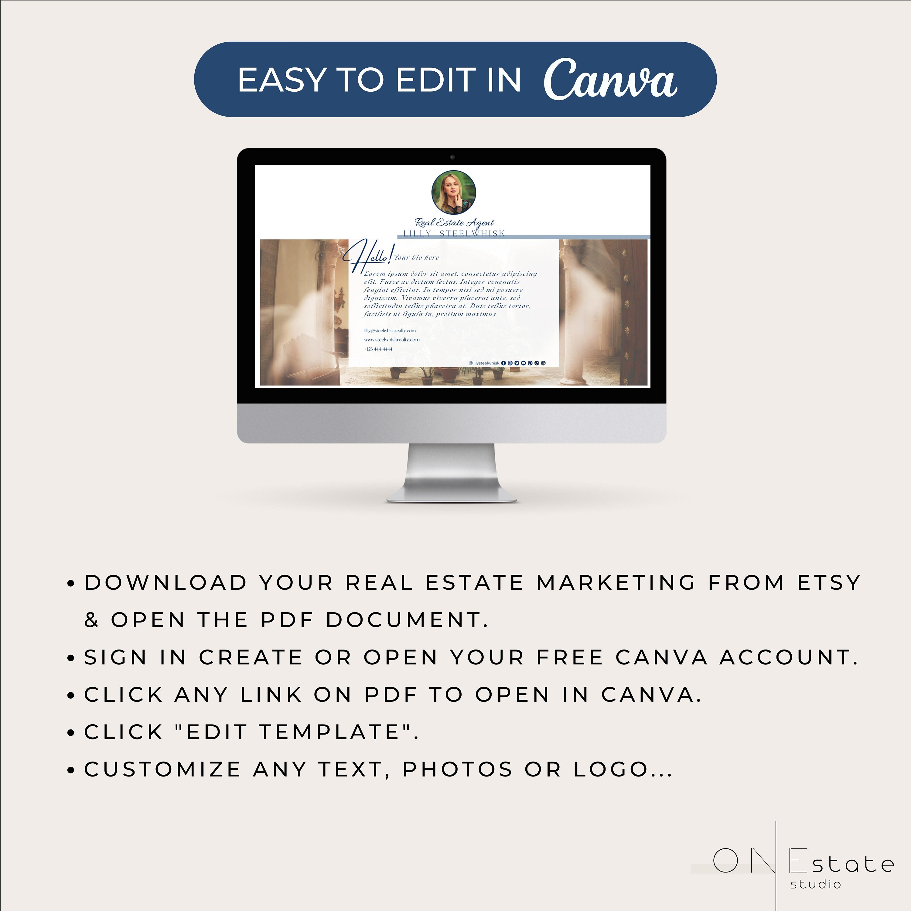 Navy Blue Real Estate Social Media Canva Template, 15000 Realtor