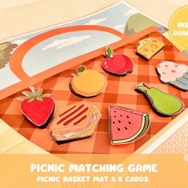 Picnic Basket Matching Game l Fruit l Healthy Snacks l Preschool Printable l Homeschool Learning l Instant Download