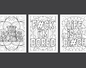 Swear Word Coloring Book for Adults | Funny Stress Relief Coloring Pages | Printable PDF Download