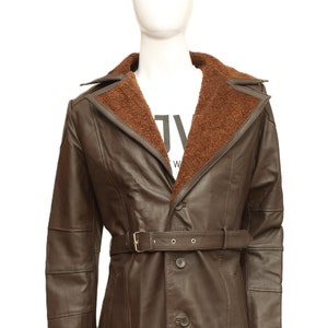Handmade Officer K Brown Leather Trench Coat | Blade Runner 2049 Fur Lapel Collar Coat | Halloween Costume | Gift for Him