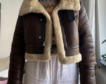 Vintage Distressed Sheepskin B3 Aviator Jacket: Shearling Leather Bomber