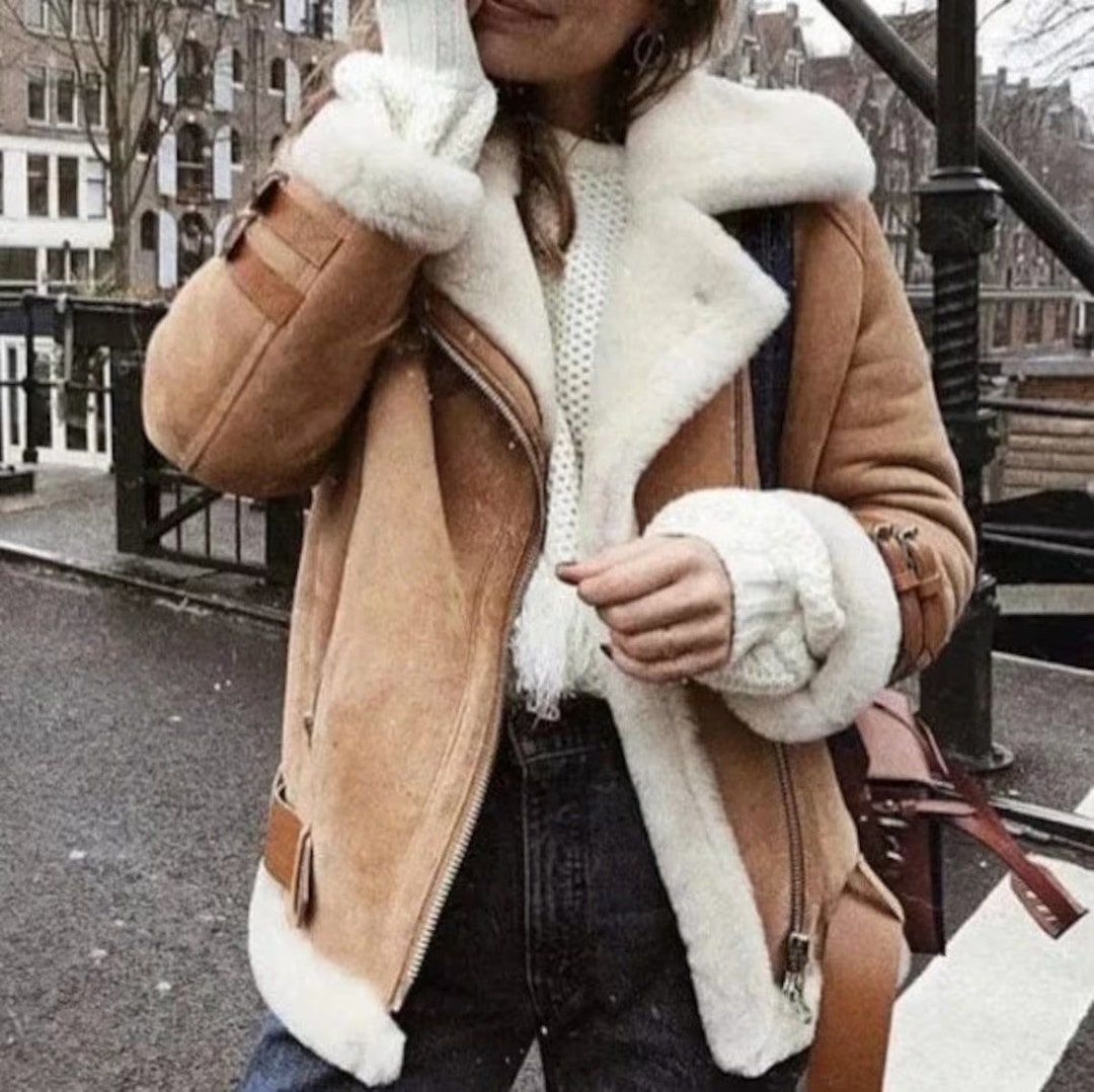 Handmade Women's Shearling Overcoat Fur Lining Warm Long Jacket ...