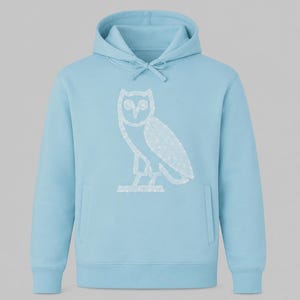 OVO Iceman sudadera celeste con capucha y búho strass reproducción, pullover estilo Drake/hoodie streetwear de lujo, regalo para él y ella