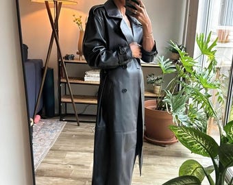 90年代ゴシックブラックシープスキンレザートレンチコート