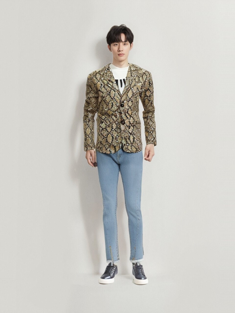 Leather Jacket Mens - Snake Skin Print Real Cowskin Leather Jacket ...