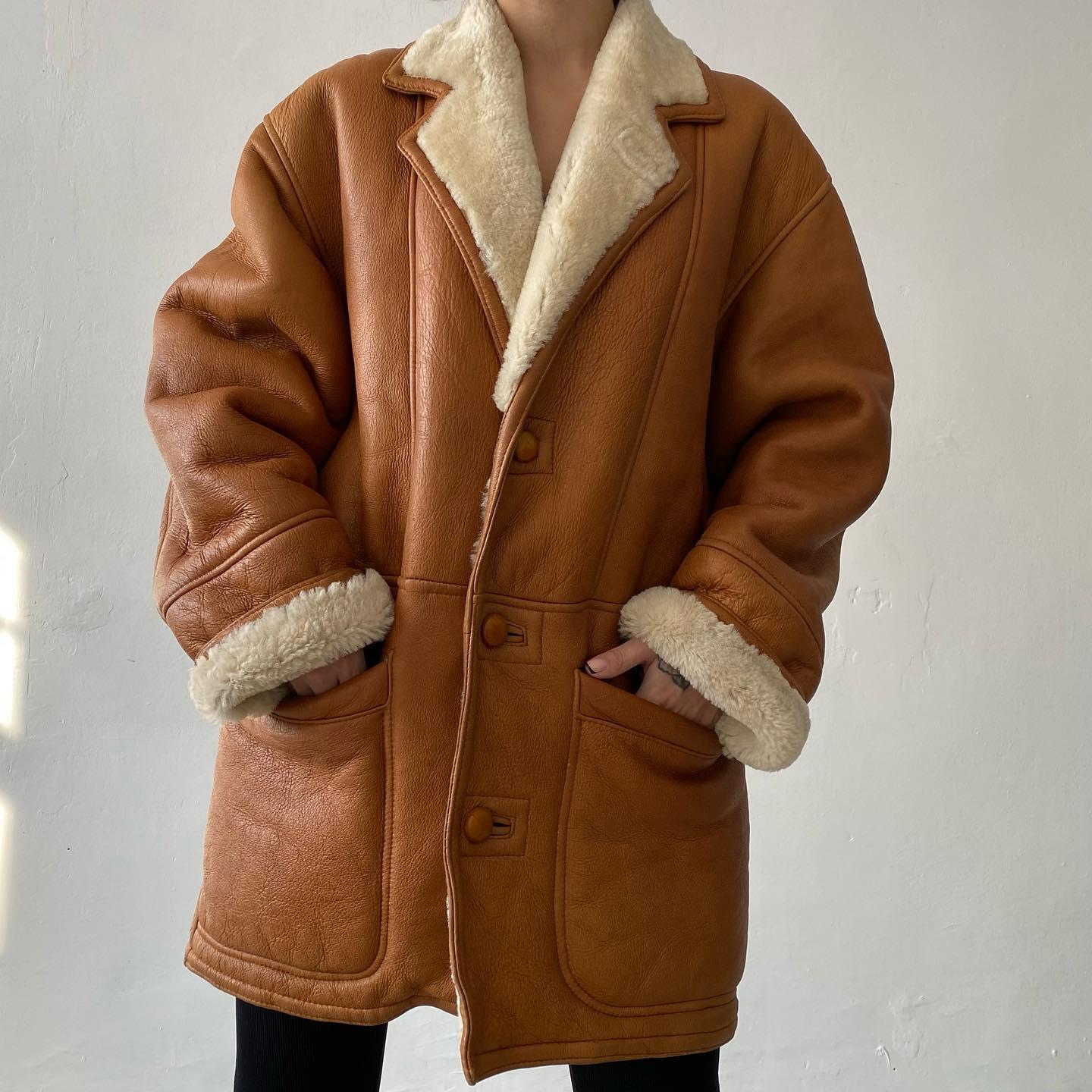 レザージャケット・コート [BOHEMIAN SEOUL] BOHEMSEO (LONG) FAUX LEATHER SHEARLING COAT Women's Vintage Casual Chic Faux Shearling Leather Jacket