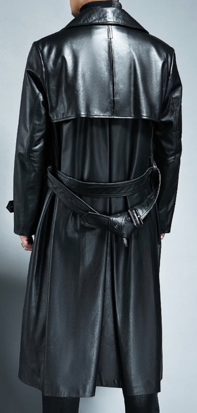 Men Handmade Genuine Cow Leather Trench Coat Winters Long Coat for Men