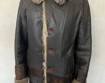 Men's Vintage 70s 80s Leather Jacket Western Overcoat