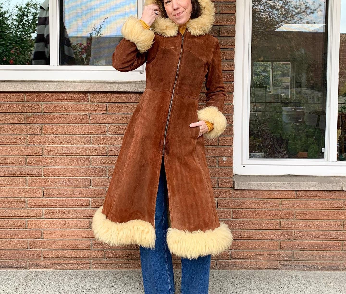 Handmade 70s Afghan Suede Coat: Penny Lane Fur Trim Boho Trench - Etsy