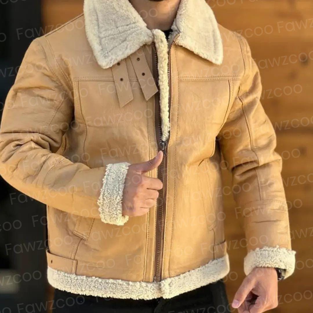 Tan Brown B3 Bomber Jacket Echtes Leder Pelzkragen Jacke für